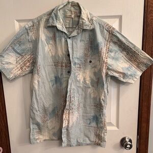 Casual Camp Collar Men’s Shirt - Light Blue Palm Print